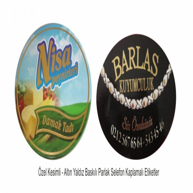 izmir ÖZEL KESİM ETİKET Kuşe parlak selefon + arkadan kesikli çıkartma etiketÖzel kesim etiket / sticker baskılarında özel ebat sticker